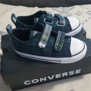Converse Kids' Blue and Green Plaid Sneakers